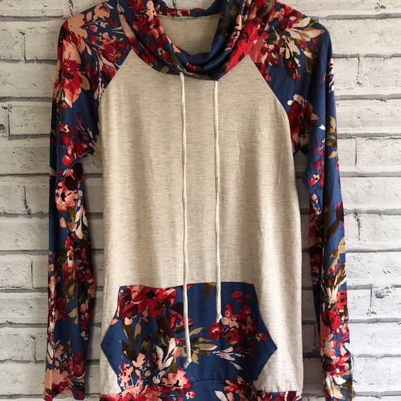 P.S. Kate Tops - Brand New Blue Oatmeal Floral Cowl Neck Shirt Top